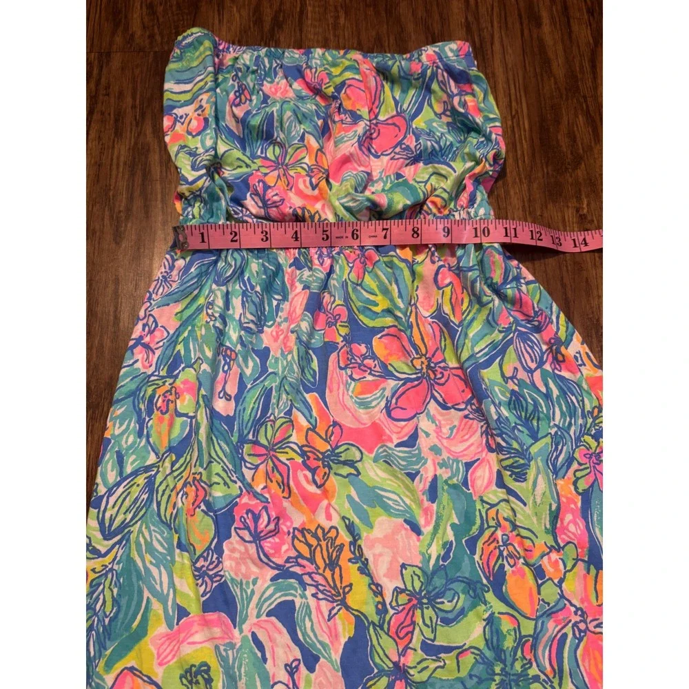 Lilly Pulitzer Strapless Smocked Mini Dress Tropical Floral XS Vacation Resort - Picture 3 of 7